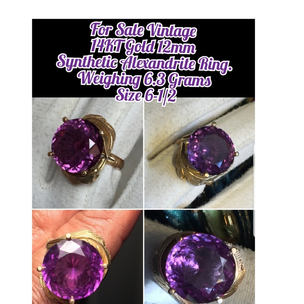 14kt Antique Synthetic Alexandrite 12mm Size 6-1/2